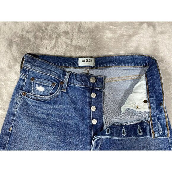 AGOLDE Nico High Rise Skinny Jeans - Button Fly - Dark Wash - Made in USA -27 - Picture 11 of 14